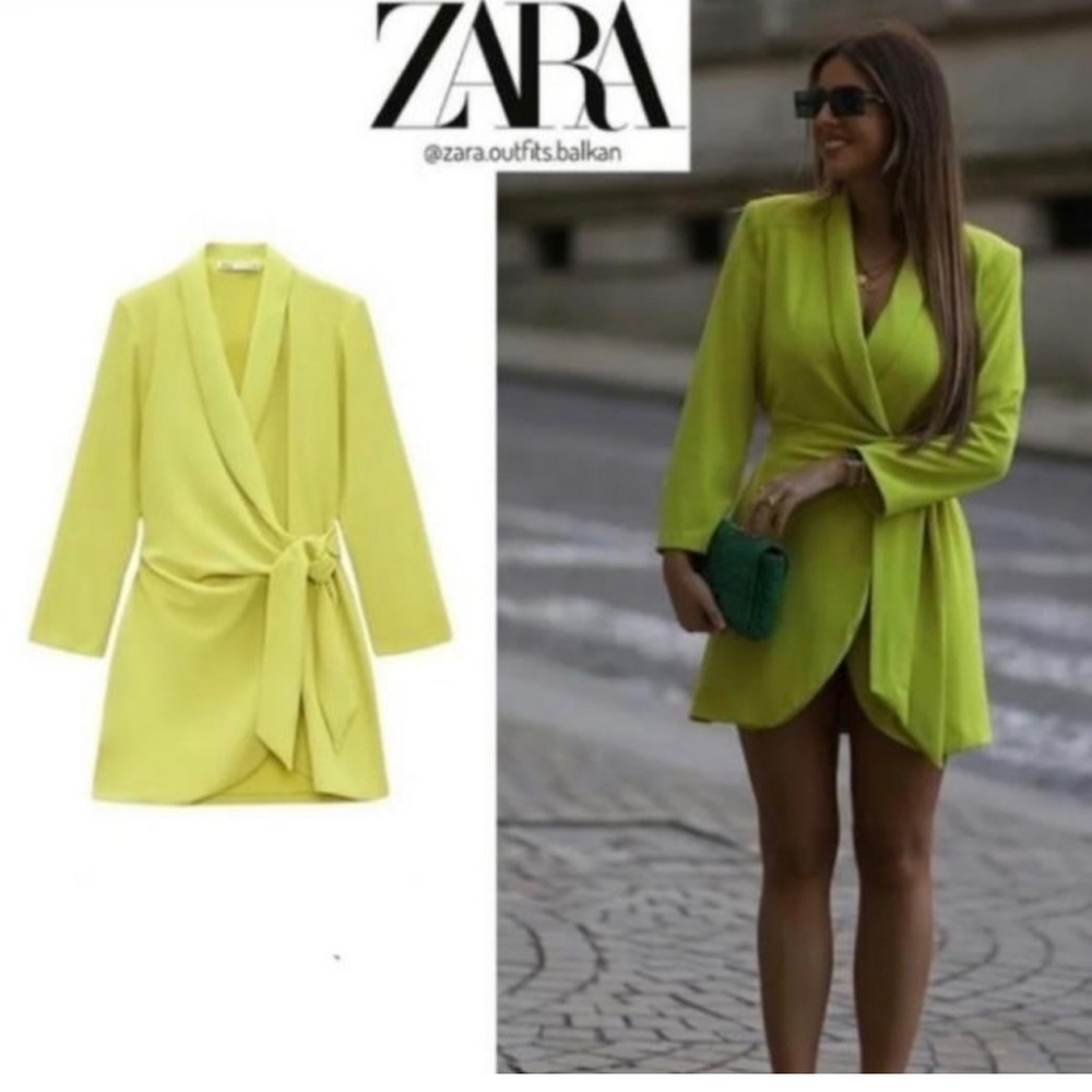 Zara Lime Wrap Blazer Dress. Short